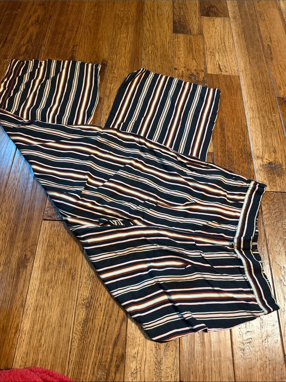 Striped Wide-Leg Pants in Navy and Cream with Rust Accents